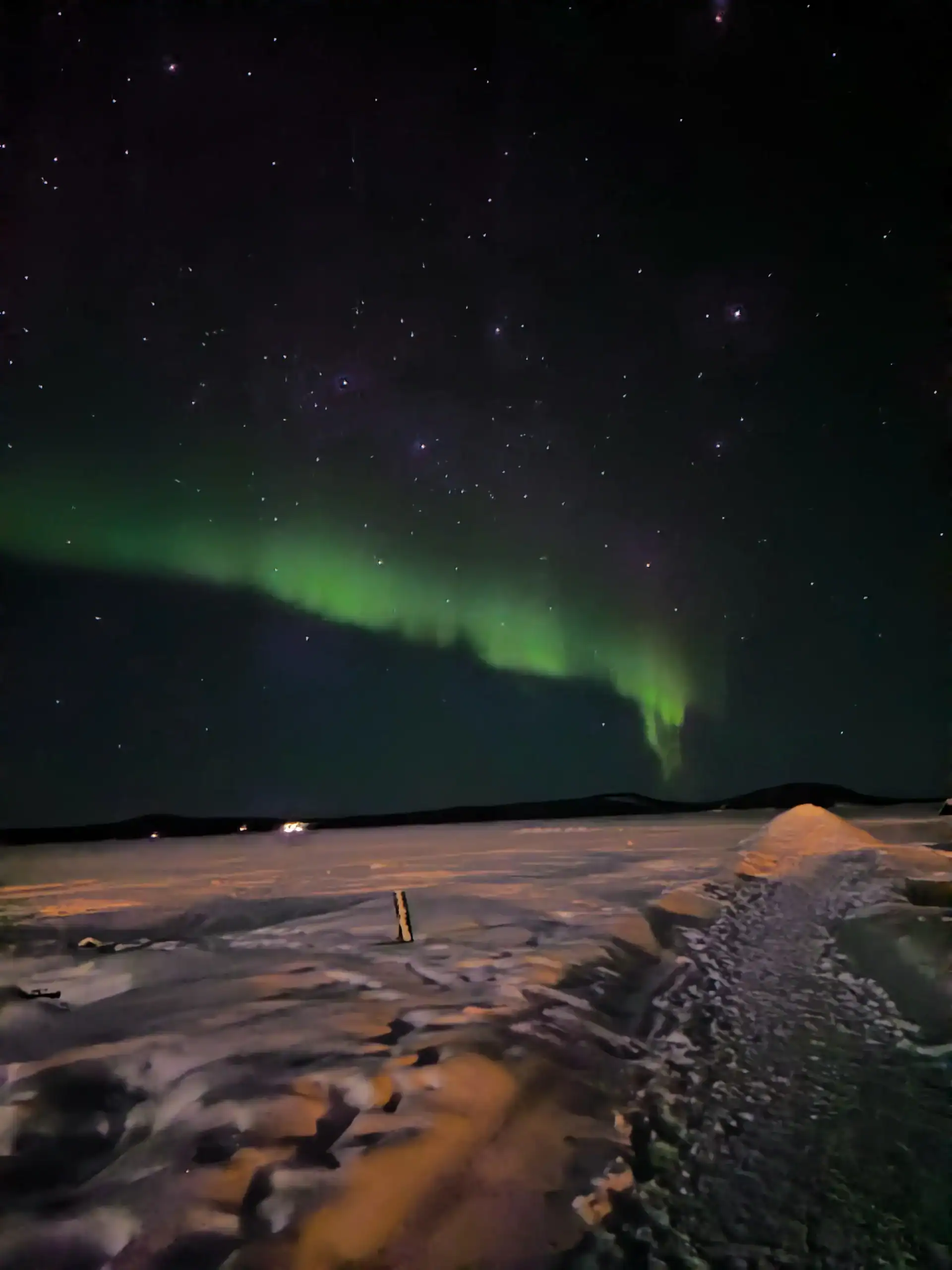 Laponia Finlandia — bosque nevado con luz de aurora
